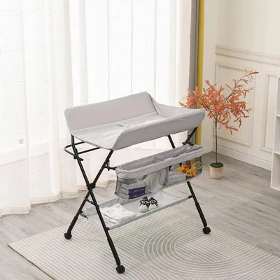 Portable Folding Baby Changing Table Grey Adjustable Height Wheels