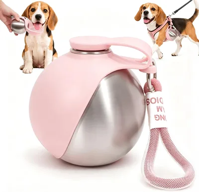 Foldable Stainless Steel Dog Water Bottle - Pink