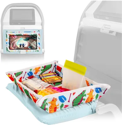 TERRIFI Reusable Kids Tray Table Cover, Airplane Design, Adjustable Tablet Stand with Snack & Toy Pockets