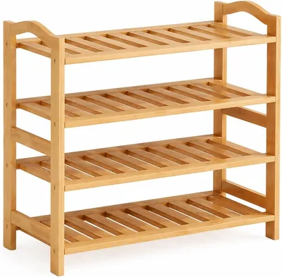Bamboo Shoe Rack, 4-Tier Wooden Storage Organizer