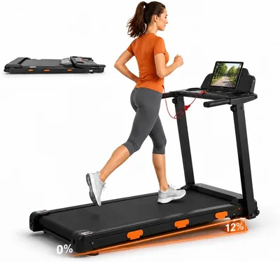 Baymate Falsk Hemstrecka med 12% Neiging 12KM/H Walkpad med LED-display, Brarfritt 3.0 HP Motor, Makslast 138KG, WA