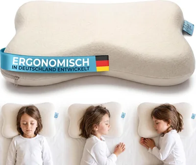 Glückstoff® Ergonomischer Kinderkissen - Höheverstellbares Nackenkissen aus Memory Foam für Kinder von 2 bis 12 Jahren