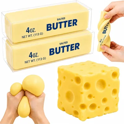 Cheese Squishy & Butter Squeeze Toys Set - XXL Shapes