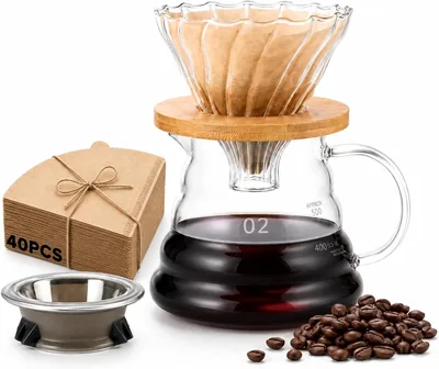 Pour Over Coffee Maker, Necomi 600ml Glass Server & Dripper