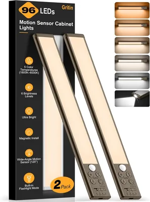 Luz LED con sensor de movimiento Gritin 2026 Gen2 - 12.75" | Recargable, 5 colores y 6 niveles de brillo