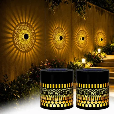 Pack von 2 Dekorative Solar Mandala Lichter, Mandalasolarleuchten, Solarwandlicht, Solarbeleuchtung für den Außenbereich, LED-Gartenlichter - 18% Rabatt