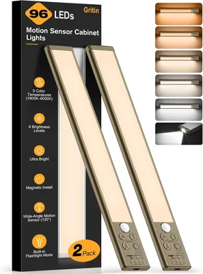 Lampe de Placard Gritin 2026 Gen.2 avec Torche, 6 Luminosités et 5 Couleurs - 32.3CM, 4 Modes Rechargeable