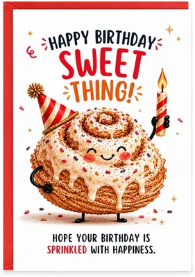 Happy Birthday Sweet Thing! Cute Cinnamon Roll Card, Red Envelope | 14% Off