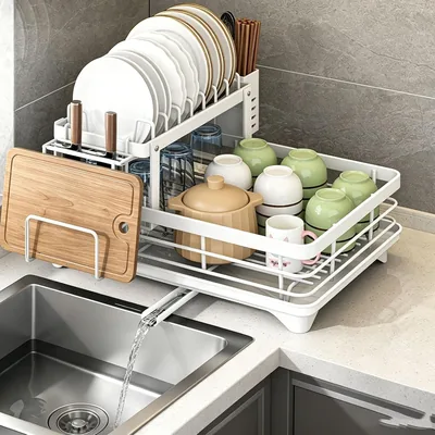 Dish Rack Stainless Steel with Drainboard & Swivel Outlet - Rustproof