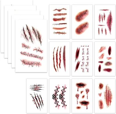 Silkenaire 3D Wounds Fake Tattoos Set - Halloween Makeup