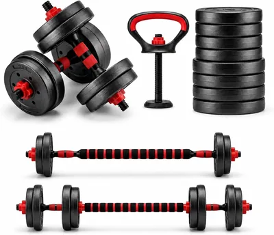 Kit Halteres Ajustáveis 6 em 1 com Barra Longa, Anilhas, Kettlebell e Apoio para Flexões