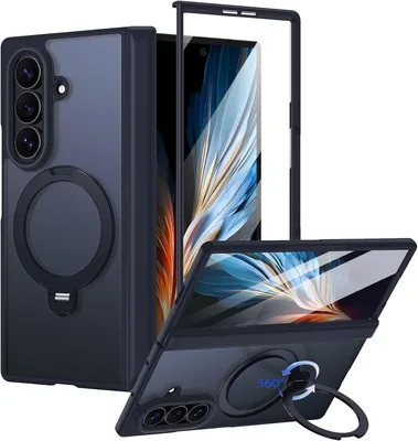 【マグネット対応】Galaxy Z Fold8 Ultra用 ケース 360度回転スタンド付き 9Hガラスフィルム付属（マットブラック）