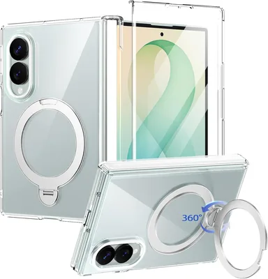 Galaxy Z Fold8用 360度回転スタンド マグネティック対応ケース 9Hガラスフィルム付き（クリスタル・クリア）| リング付、ワイヤレス充電対応、ヒンジ保護