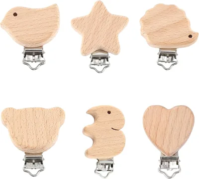 Attache Tétine en Bois 6 Pièces avec Clips Métal - DIY Porte-Sucette | Meilleure Offre