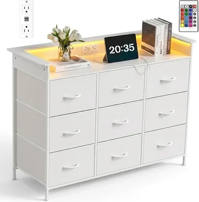 Comoda Cajonera para Recamara FURRIFIC, 2 Salidas y USB, Luces LED