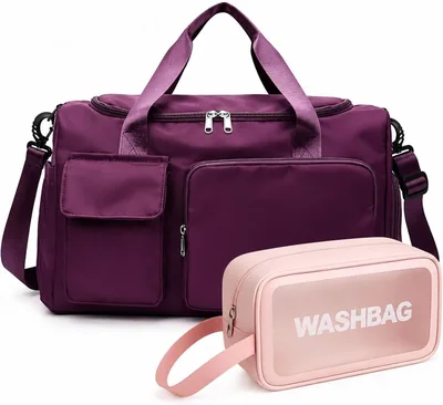 Portable 24L Gym Duffel Bag & Toiletry Set - Wine Red