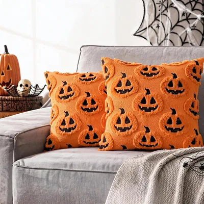 FARYODI Hallowdina Ghost och Pumpkyn Motiv Kylt 45x45cm | Mjuk dekorativ kusscover för sofa