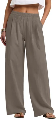 Rapbin Palazzo Frauen Linen Hosen Breite Beine Sommer Elastischer Bund Casual | Atmungsaktive Stoff, tiefe Taschen, elastischer Bund
