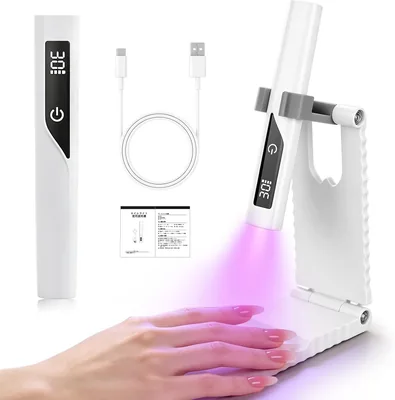 ネイルライト ペン型 折りたたみスタンド LED&UVライト 2段階タイマー 速乾 手軽 UVライト LEDライト ポータブル