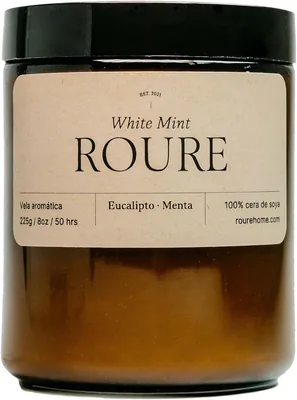Vela Aromática ROURE 'White Mint' (Eucalipto + Menta), Cera de Soya Frasco Ámbar Mecha Madera, 225g/8oz - Mejor Oferta