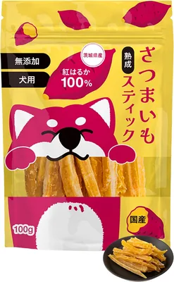DoubleU 熟成 さつまいも スティック（茨城県産紅はるか100％）国産 無添加 細切り 長持ち 犬用 おやつ 全犬種 全年齢 100g | 60日間熟成