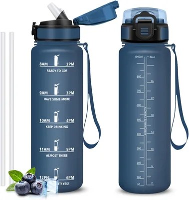 Bouteille d'eau sans BPA avec paille, 1L, verrou de sécurité anti-fuite, citations motivantes pour boire plus, bouteille