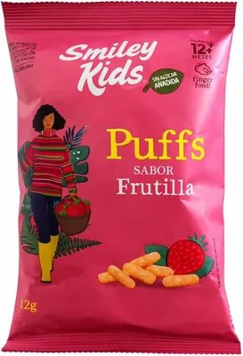 Smiley Kids Puffs Frutilla para Bebés 12+ Meses | Pack Mixto Sabores Frutilla y Arándano, 12g