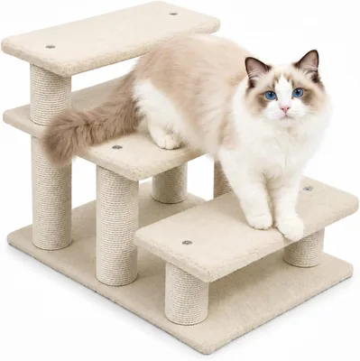 ChicKone 猫階段 - 低上段、爪研ぎ付き、高齢猫・短足猫向け、ペット用階段、耐荷重