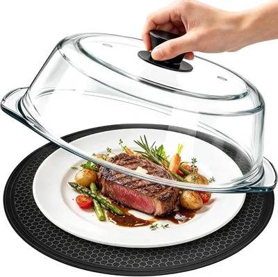 Glass Microwave Splatter Cover - 2 in 1 Lid