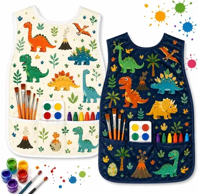 2 Delantales para Pintura Artística Niños - Delantal Infantil con 3 Bolsillos | Bata Arte Lavable para Dibujar, Mandiles Colori
