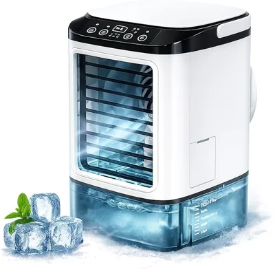 2026 Mobile Air Conditioner, No Drain, 4 Speed, with Ice Mist, 7 Colour LED and 900 ml Tank - Silent