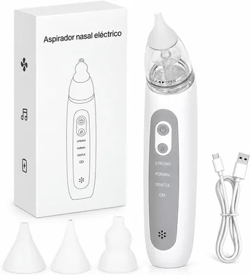 Aspirador Nasal para Bebé, 3 Niveles, 3 Boquillas | Música Suave y Batería Recargable de 400 mAh