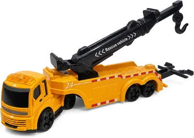 Camion de construction Orange avec grue à rotation 360° et support arrière mobile, Véhicule de dépannage éducatif