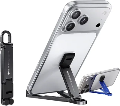 Min Aluminium Telefonstödförvaring Keychain Foldable Desk Holder, Pocket Support (Schwarz)