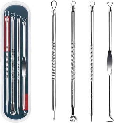 Extrator de Cravos e Espinhas Profissional 4 Peças em Aço Inox com Estojo | Melhor Preço