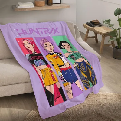 Couverture OMYDREAM Chasseurs de Démon K-pop pour Enfants | Licencée Officiellement | Douce Couché en Peluche 110 x 140 cm | Idéal Adolescent