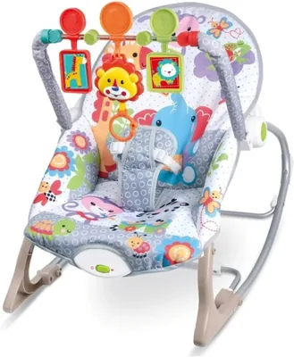 Baby Rocker with Toy Bar | Rocking Motion, Colourful Animal Print