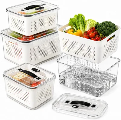 4 Pack Fruit Storage Containers Fridge Set with Strainer