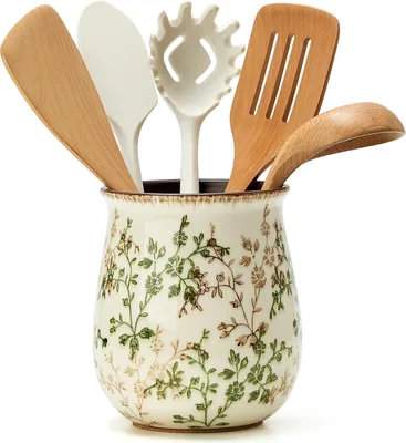 Green & Beige Ceramic Utensil Holder - Nordic Style Organizer