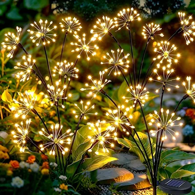 Lampe de jardin solaire Yowin 4 pièces LED Feu d'artifice | 8 Modes Lucioles solaires étanches