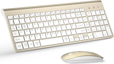 TopMate 2400DPI Silent Wireless Keyboard & Mouse Combo - Gold White