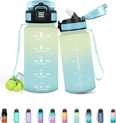 Bouteille d'eau Mulbijeo 500ml Imperméable avec Paille Motivation avec Marque Temporelle Bouteille Reutilisable Sport
