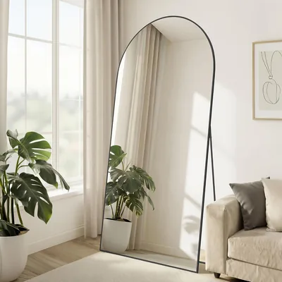 SONGMICS Full Length Mirror, Arched Freestanding, 78 x 35 x 0.6 inch | Floor Mirror, Aluminum Alloy 
