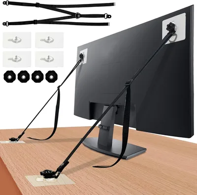 Adjustable TV Safety Straps (2 Pack) - No Drill Anti-Tip Wall Anchors for Flat Screen TVs, Baby Proo