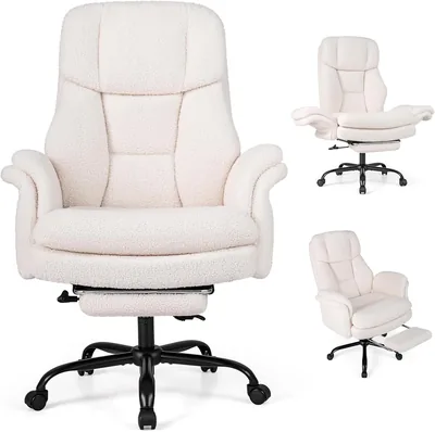 COSTWAY Office Stoel med Footstol, 5-gångig Justerbar Armbörs (Vit)
