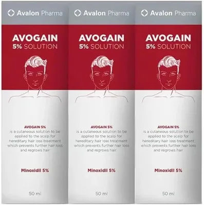 حل 5% من مينوكسيديل Avogain للرجال، عبوة من ثلاثة 3x50 مل