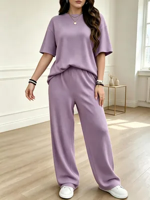 Conjunto de pijama de manga corta para mujer, 2 piezas, pantalones anchos, ajuste suelto, ropa cómoda - Mejor Oferta