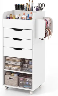 COSTWAY Rullande container med 3 drager, rullkart på nyttjarsvägar (White)