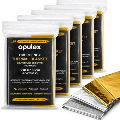 OpuleX - Lot de Couvertures de Survie 160x210cm - Isotherme Argent/Or - Anti-Chaleur Fenêtre Canicule, Camping, Randonnée, Vo, Best Deal