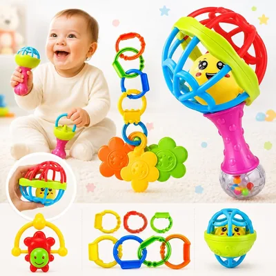 Kit de Chocalhos e Mordedores para Bebê com 8 Peças - Estímulo Motor, Visual e Auditivo, Best Deal